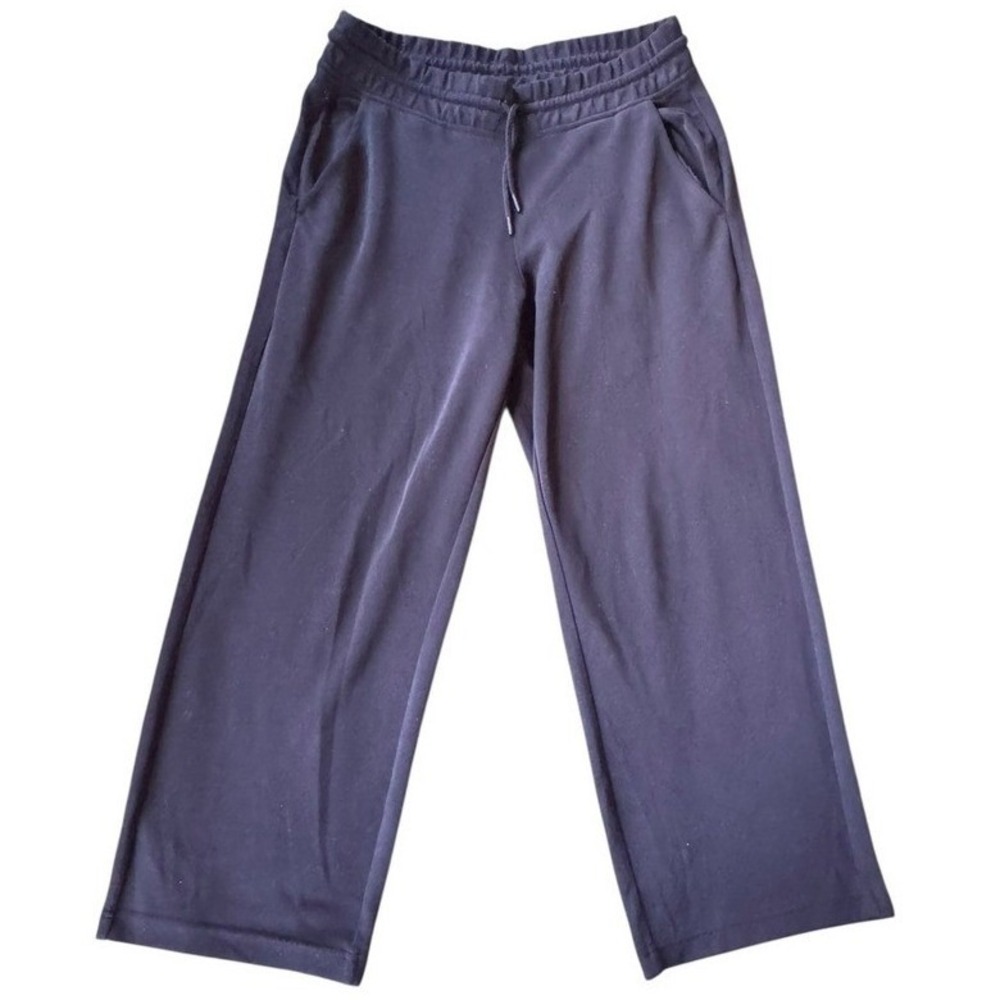 Athleta Black Wide‎ Leg Cropped Pants Drawstring Waist Lounge Casual Size M